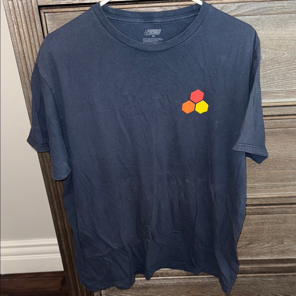 Men's Dark Blue T-Shirt with Colorful Hexagon Design